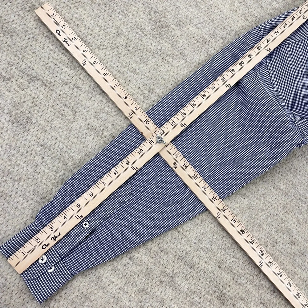 Brooks Brothers Shirt Men Medium Blue Button Up Madison Check Plaid Poplin - Picture 11 of 12